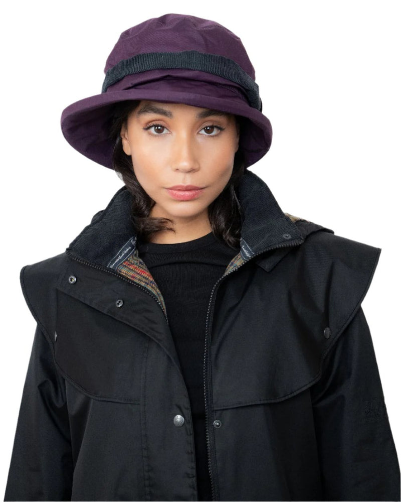 Blackberry coloured Jack Murphy Malvern Heritage Rain Hat on white background 