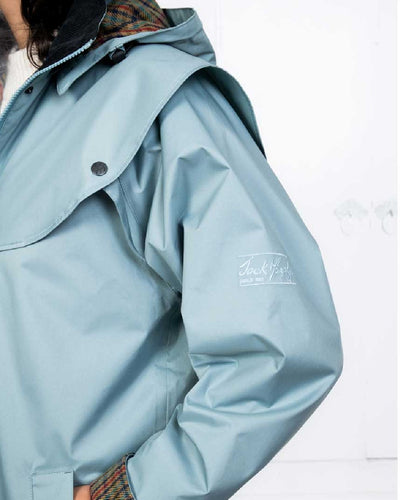 Smokey Blue coloured Jack Murphy Malvern Ladies Waterproof Bush Coat on white background #colour_smokey-blue