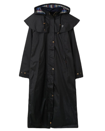 Black Lighthouse Outback Full Length Ladies Waterproof Raincoat on white background #colour_black