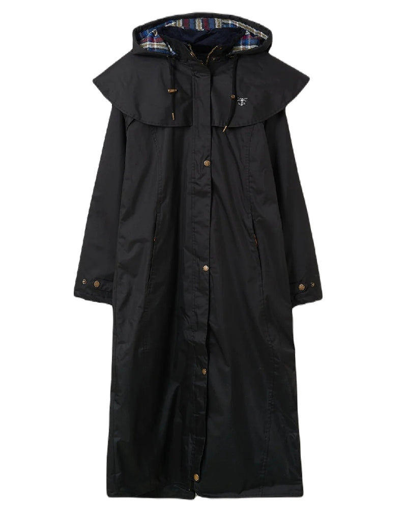 Black Lighthouse Outback Full Length Ladies Waterproof Raincoat on white background 