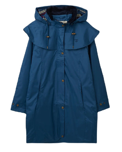 Deep Sea coloured Lighthouse Outrider 3/4 Length Ladies Waterproof Raincoat on white background #colour_deep-sea