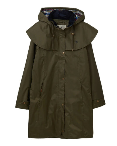 Fern coloured Lighthouse Outrider 3/4 Length Ladies Waterproof Raincoat on white background #colour_fern