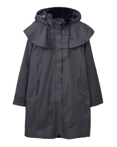 Urban Grey coloured Lighthouse Outrider 3/4 Length Ladies Waterproof Raincoat on white background #colour_urban-grey