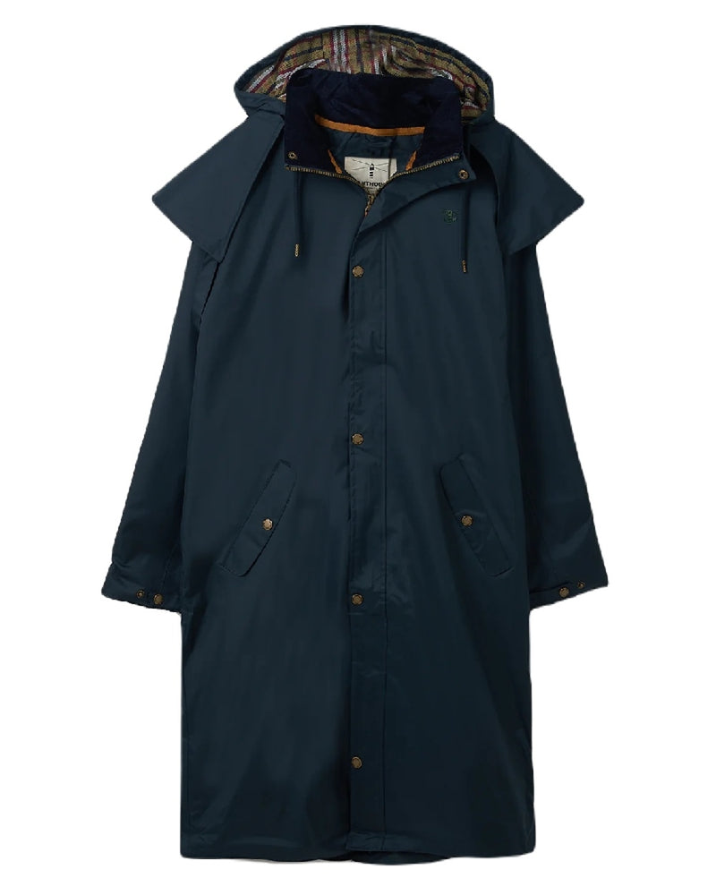 Navy coloured Lighthouse Long Waterproof Coat on white background 