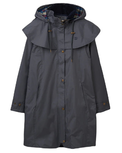 Urban Grey coloured Lighthouse Outrider 3/4 Length Ladies Waterproof Raincoat on white background #colour_urban-grey