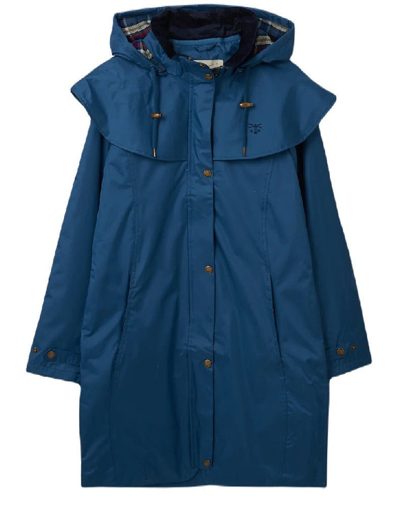 Deep Sea coloured Lighthouse Outrider 3/4 Length Ladies Waterproof Raincoat on white background 