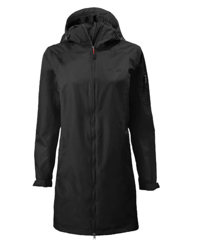 Black coloured Musto Ladies Sardinia Long Rain Jacket on white background #colour_black