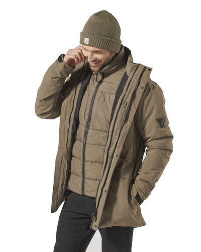 Crocodile coloured Musto Mens Marina Primaloft 3 in 1 Parka on white background #colour_crocodile