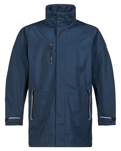 Navy coloured Musto Sardinia Long Rain Jacket on white background #colour_navy