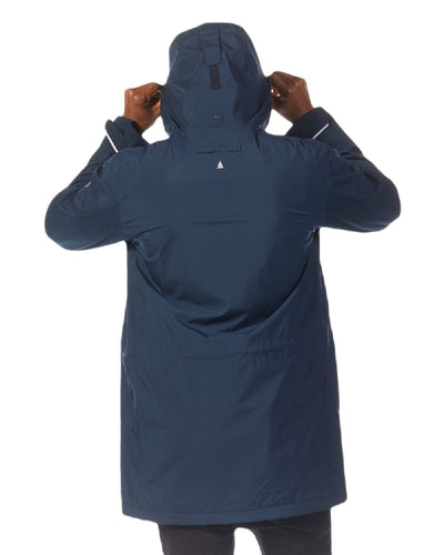 Navy coloured Musto Sardinia Long Rain Jacket on white background #colour_navy