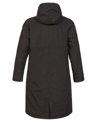 Black coloured Musto Womens Corsica Primaloft Longline Parka on grass background #colour_black