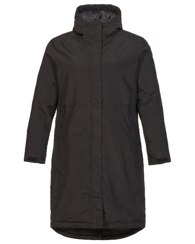 Black coloured Musto Womens Corsica Primaloft Longline Parka on grass background #colour_black