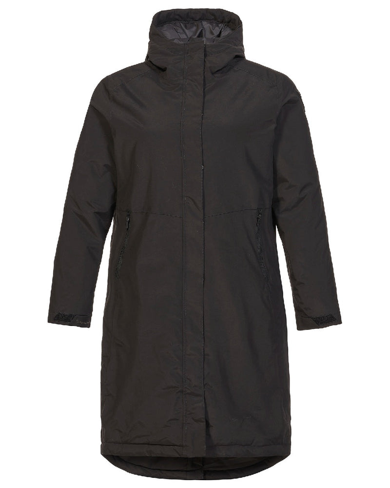 Black coloured Musto Womens Corsica Primaloft Longline Parka on grass background 