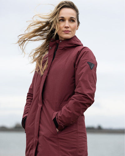 Windsor Wine coloured Musto Womens Primaloft 3 in 1 Parka on sky background #colour_windsor-wine