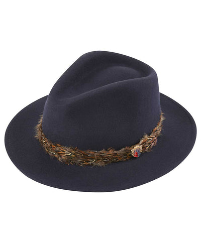 Navy Coloured Alan Paine Richmond Ladies Fedora On A White Background #colour_navy