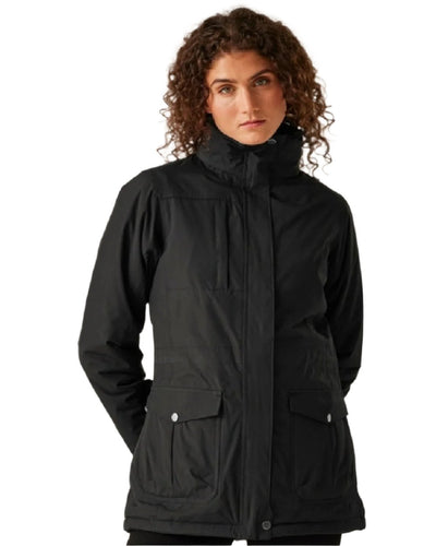 Black coloured Regatta Womens Darby III Insulated Parka Jacket on white background #colour_black