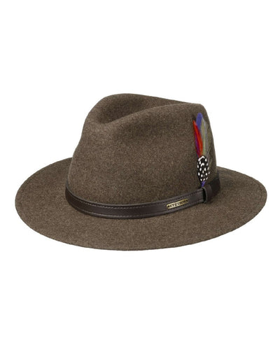 Brown Coloured Stetson Powell Traveller Felt Hat On A White Background #colour_brown