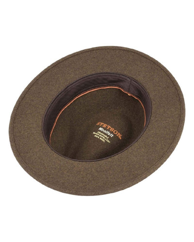 Brown Coloured Stetson Powell Traveller Felt Hat On A White Background #colour_brown