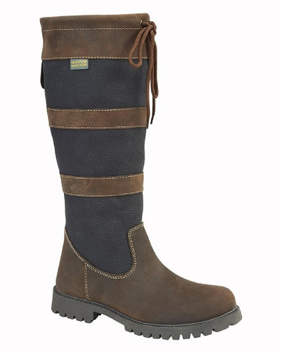 Brown Navy coloured Woodland Long Leg Pull On Country Boots on white background #colour_brown-navy