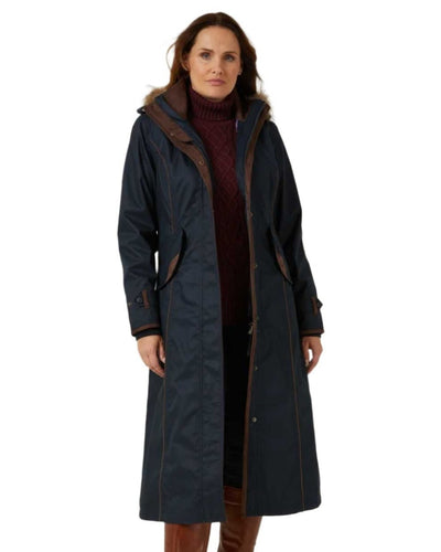 Navy Coloured Alan Paine Fernley Long Waterproof Coat On A White Background #colour_navy