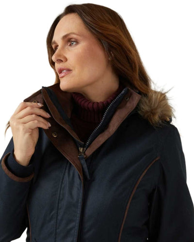 Navy Coloured Alan Paine Fernley Long Waterproof Coat On A White Background #colour_navy