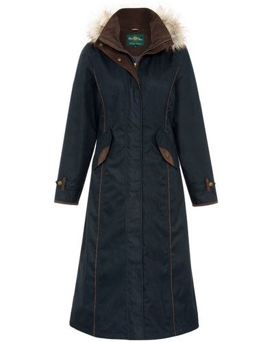 Navy Coloured Alan Paine Fernley Long Waterproof Coat On A White Background #colour_navy