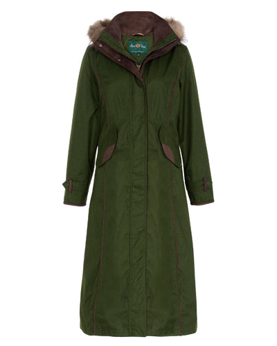 Pesto Coloured Alan Paine Fernley Long Waterproof Coat On A white Background #colour_pesto