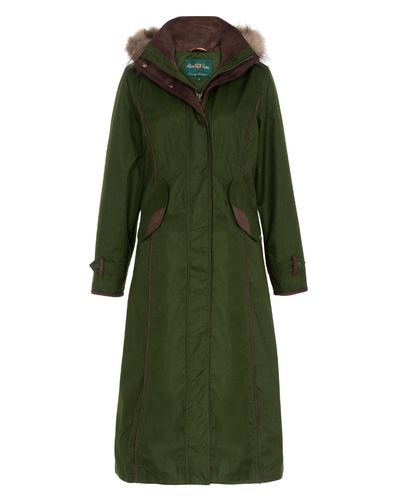 Pesto Coloured Alan Paine Fernley Long Waterproof Coat On A white Background 