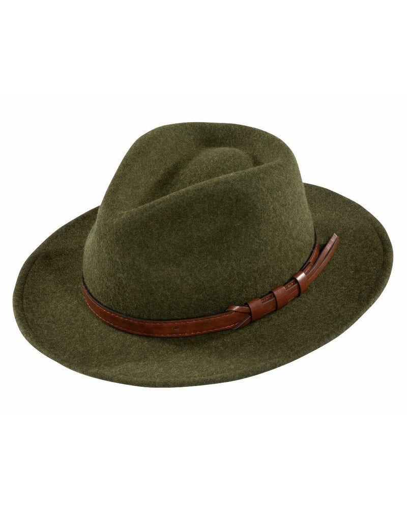 Olive Coloured Alan Paine Richmond Felt Hat On A White Background 