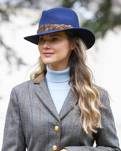 Blue Coloured Alan Paine Richmond Ladies Fedora On A Blurry Background #colour_blue