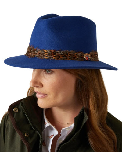 Blue Coloured Alan Paine Richmond Ladies Fedora On A White Background #colour_blue