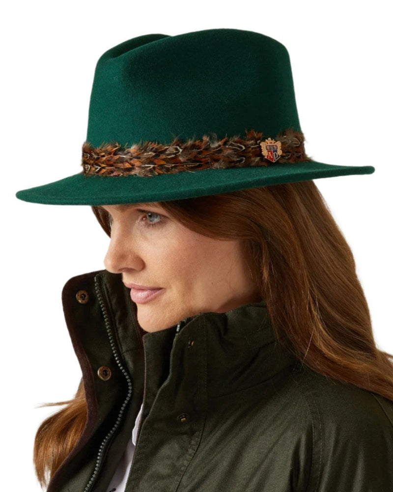 Bottle Coloured Alan Paine Richmond Ladies Fedora On A White Background 