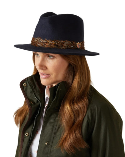 Navy Coloured Alan Paine Richmond Ladies Fedora On A White Background #colour_navy