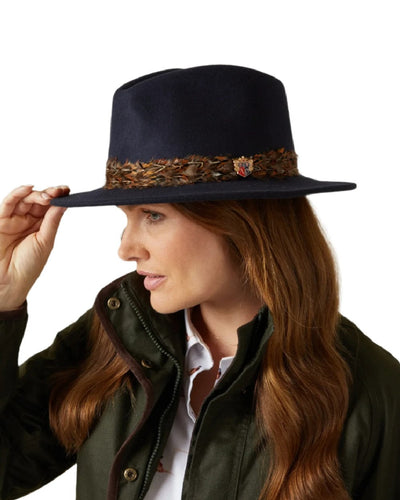 Navy Coloured Alan Paine Richmond Ladies Fedora On A White Background #colour_navy