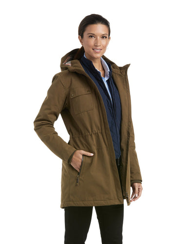 Earth Coloured Ariat Womens Argentium Waterproof Parka On A White Background #colour_earth