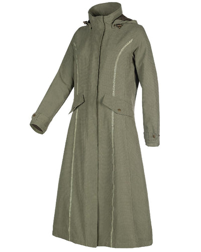 Grey Green Coloured Baleno Kensington Safe Womens Long Riding Coat On A White Background #colour_grey-green