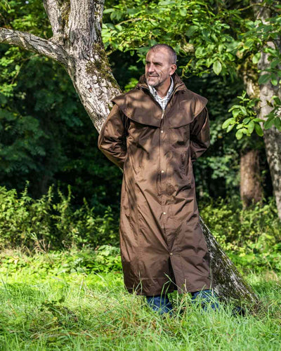 Brown Coloured Baleno Newbury Waterproof Long Coat On A Forest Background #colour_brown