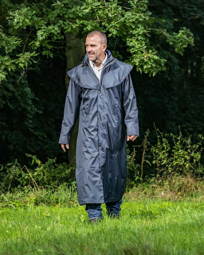 Navy Blue Coloured Baleno Newbury Waterproof Long Coat On A Street Background 