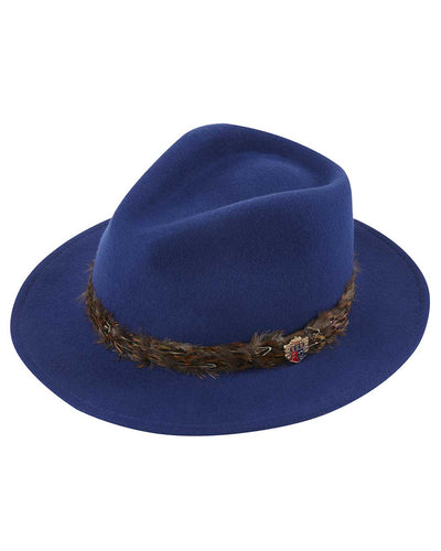 Blue Coloured Alan Paine Richmond Ladies Fedora On A White Background #colour_blue