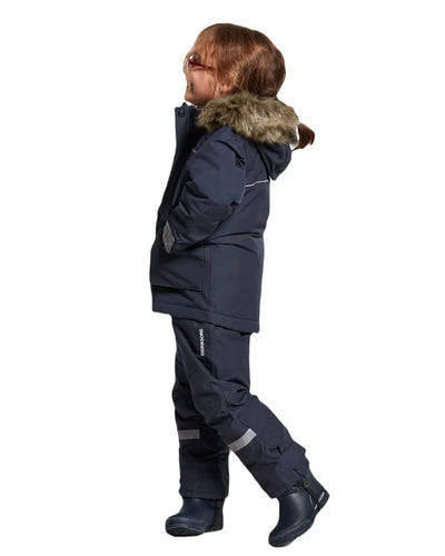 Navy Coloured Didriksons Bjornen Childrens Parka On A White Background #colour_navy