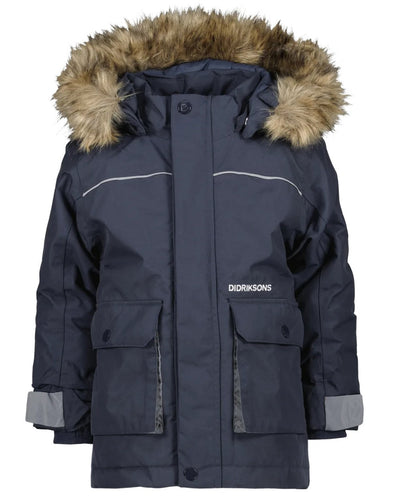 Navy Coloured Didriksons Bjornen Childrens Parka On A White Background #colour_navy