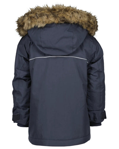 Navy Coloured Didriksons Bjornen Childrens Parka On A White Background #colour_navy