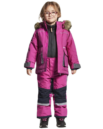 Plastic Pink Coloured Didriksons Bjornen Childrens Parka On A White Background #colour_plastic-pink