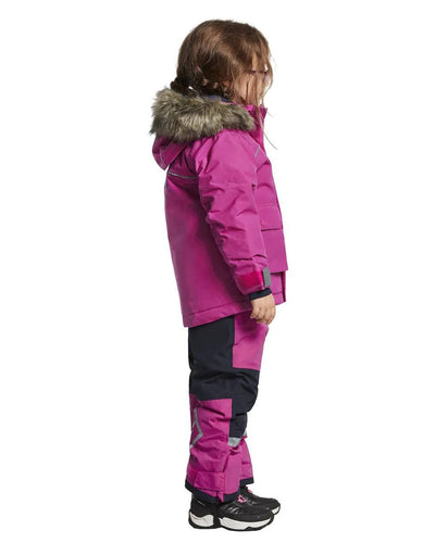 Plastic Pink Coloured Didriksons Bjornen Childrens Parka On A White Background #colour_plastic-pink