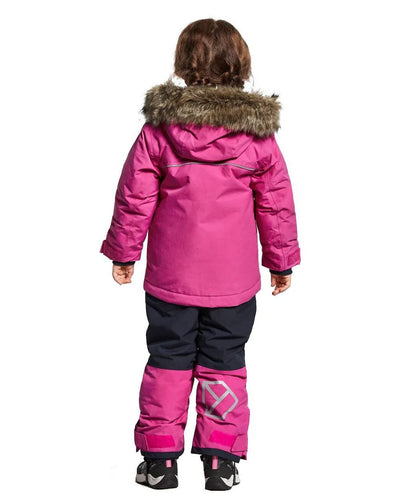 Plastic Pink Coloured Didriksons Bjornen Childrens Parka On A White Background #colour_plastic-pink