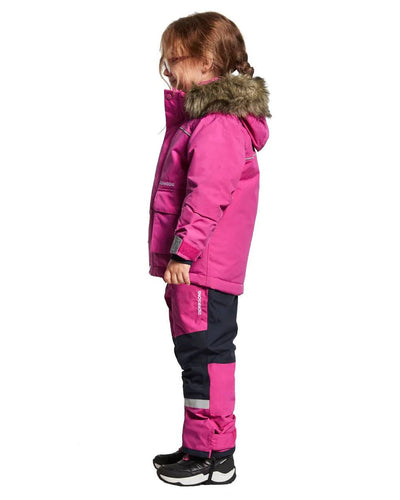 Plastic Pink Coloured Didriksons Bjornen Childrens Parka On A White Background #colour_plastic-pink