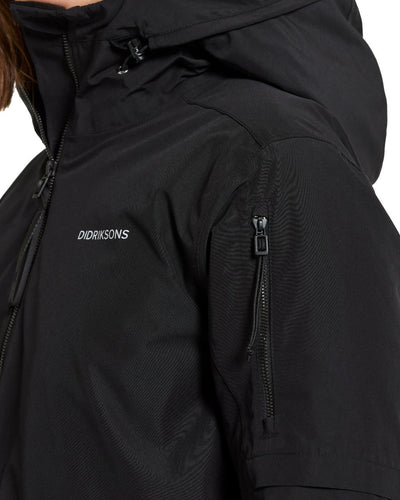 Black Coloured Didriksons Ella Womens Parka 2 On A White Background #colour_black