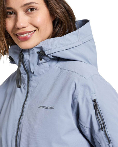 Glacial Blue Coloured Didriksons Ella Womens Parka 2 On A White Background #colour_glacial-blue