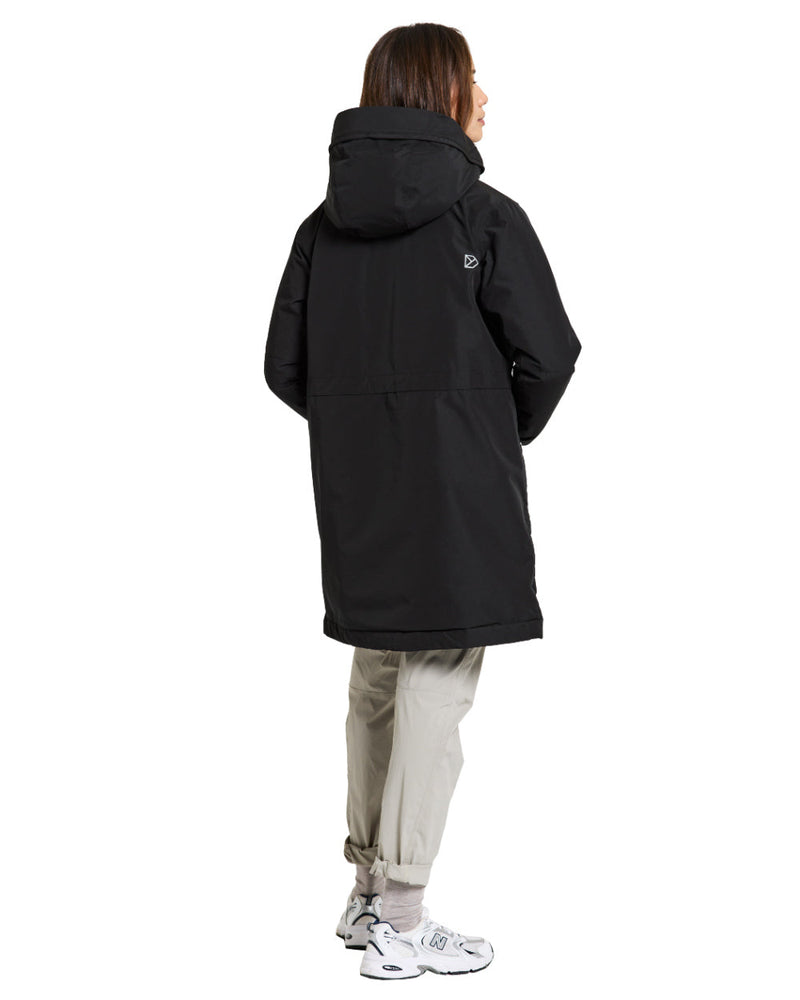 Black Coloured Didriksons Erika Ladies Padded Waterproof Parka 3 On A White Background 