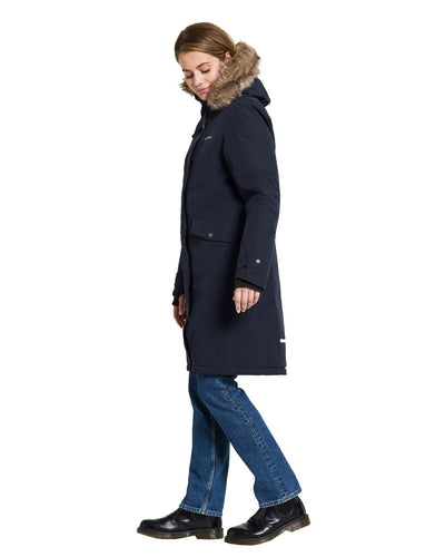 Dark Night Blue Coloured Didriksons Erika Ladies Padded Waterproof Parka 3 On A White Background #colour_dark-night-blue